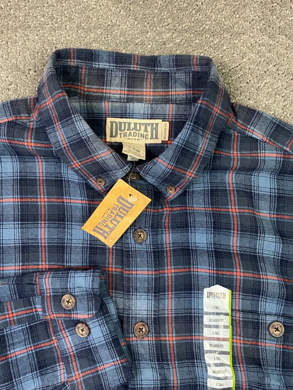 Duluth Trading Co Free Swingin Flannel Shirt Mens Large Tall Blue Red Plaid LT